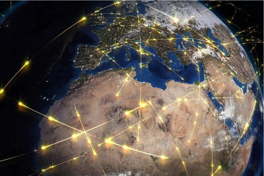 world with lines showing global expansion